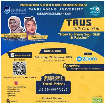 Webinar Mahasiswa Tanri Abeng University, Beri Pengetahuan Mengenai “How To show your Skill and Passion